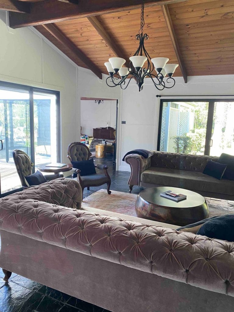 The second lounge with velvet sofas